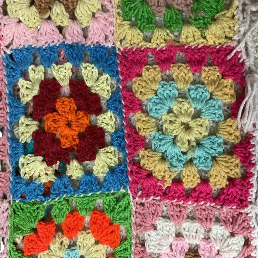 Handmade Granny Square Crochet Afghan Bedspread Blanket Colorful Vintage Style‎